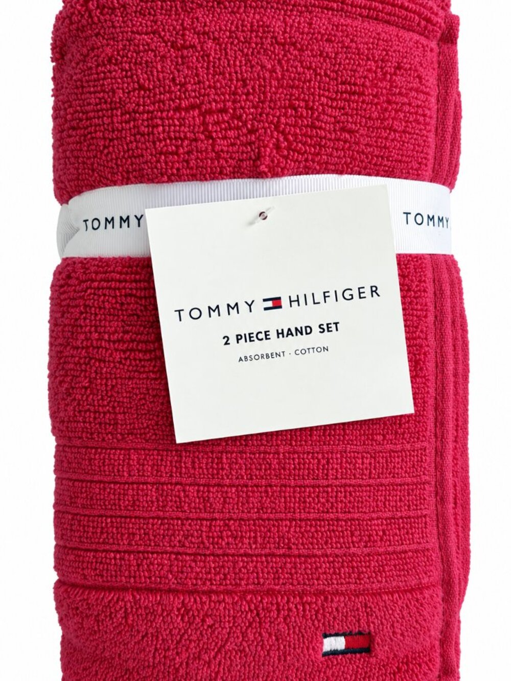 Tommy Hilfiger Hand Towels Set of 2 Bathroom Hot Pink 100% Cotton 16x30"